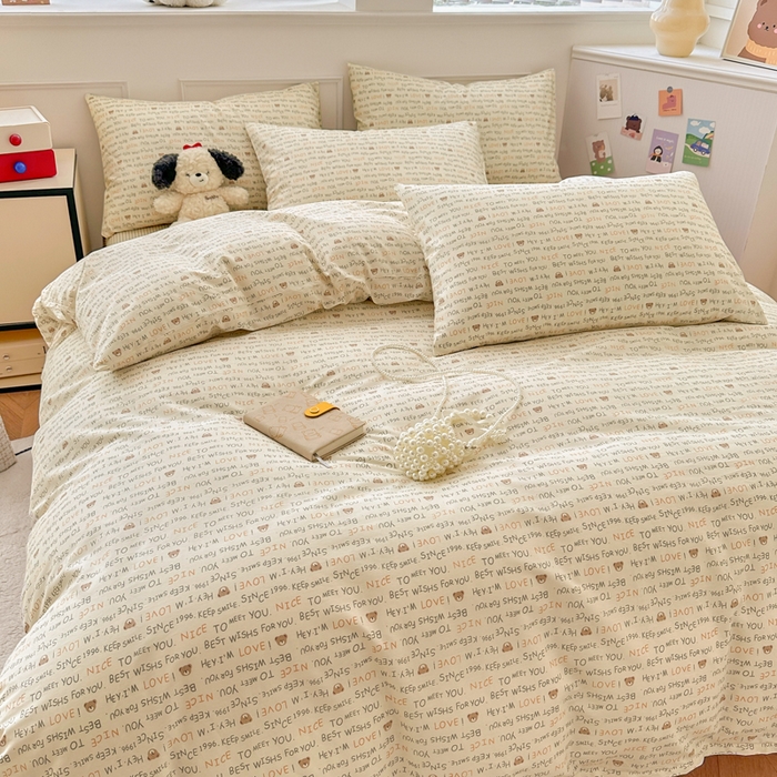 91家纺网 家纺一手货源 找家纺 柠馨 2024新款全棉印花四件套 微微熊