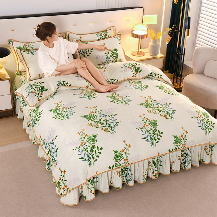 91家纺网 家纺一手货源 找家纺 爱洛家纺 2024新款高克重牛奶绒印花四件套 阳光花语