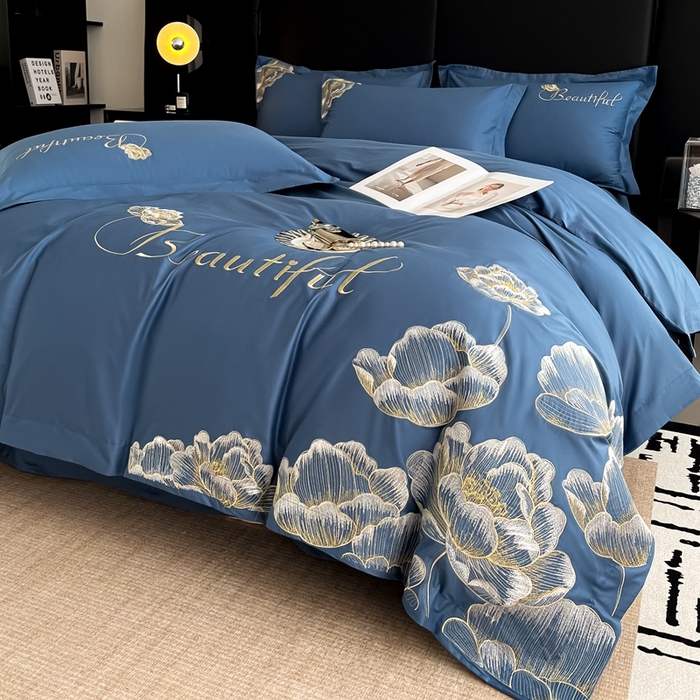 91家纺网 家纺一手货源 找家纺 梧桐家居 2024新款13376全棉四件套-银杏 银杏-皇家蓝