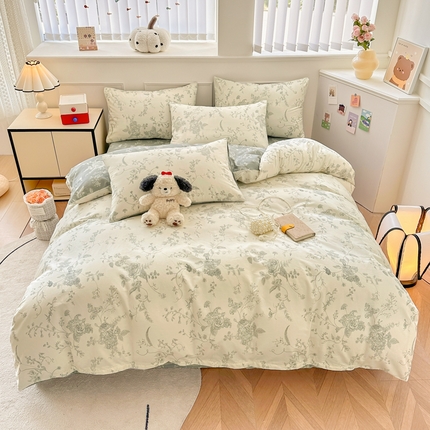 91家纺网 家纺一手货源 找家纺 柠馨 2024新款全棉印花四件套 木枝