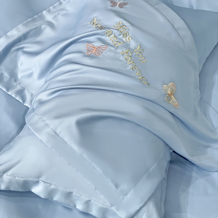 91家纺网 家纺一手货源 找家纺 梧桐家居 2024新款冰丝四件套-蝴蝶 蝴蝶-天蓝