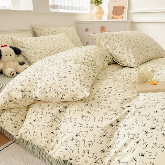 91家纺网 家纺一手货源 找家纺 柠馨 2024新款全棉印花四件套 兔斯基