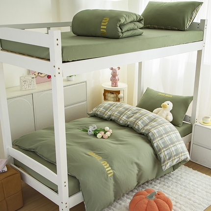 91家纺网 家纺一手货源 找家纺 富宁家纺 2025新款亲肤磨毛学生三件套学生床场景二-青春格子 绿色