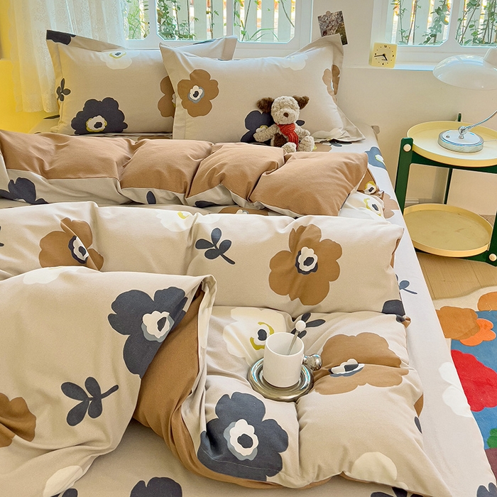 91家纺网 家纺一手货源 找家纺 2024新款全棉印花磨毛系列四件套 温柔可可