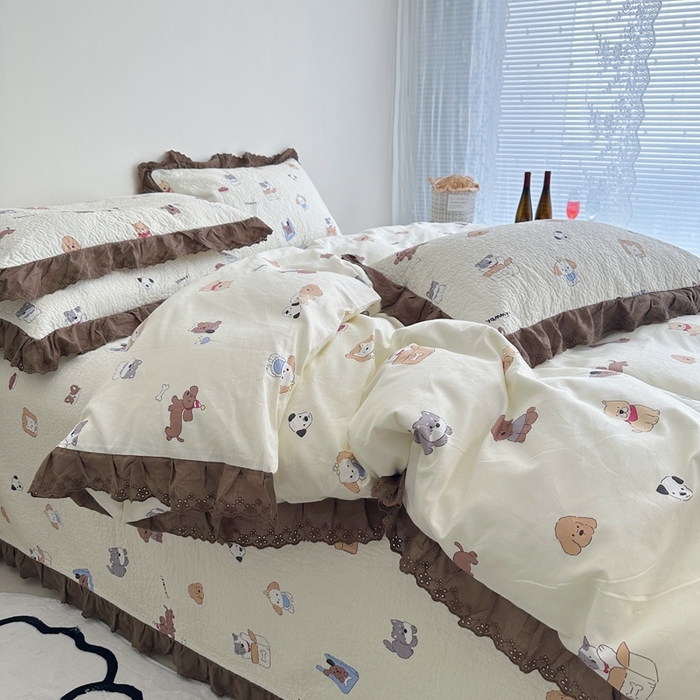 91家纺网 家纺一手货源 找家纺 佰织鑫家居 2024新款全棉法式床盖款四件套 萌宠