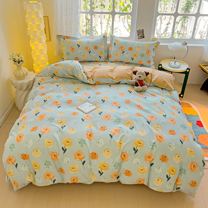 91家纺网 家纺一手货源 找家纺 2024新款全棉印花磨毛系列四件套 朵朵香