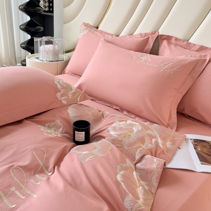 91家纺网 家纺一手货源 找家纺 梧桐家居 2024新款13376全棉四件套-银杏 银杏-豆沙