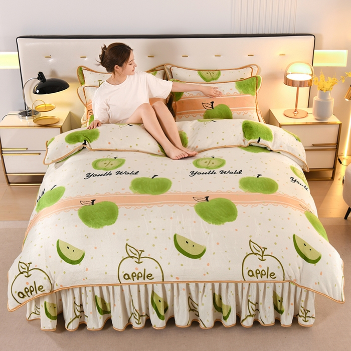 91家纺网 家纺一手货源 找家纺 爱洛家纺 2024新款高克重牛奶绒印花四件套 青果