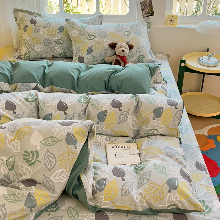 91家纺网 家纺一手货源 找家纺 2024新款全棉印花磨毛系列四件套 叶雨