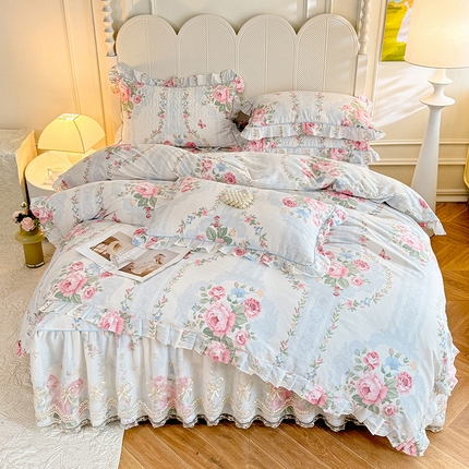 91家纺网 家纺一手货源 找家纺 美达家纺 2025新款亲肤舒适全棉公主风单床裙四件套 西里洛