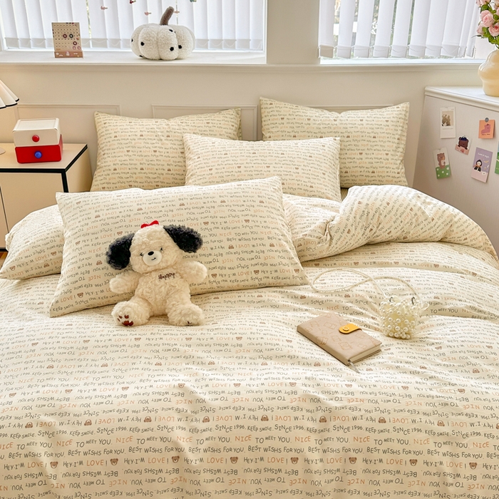 91家纺网 家纺一手货源 找家纺 柠馨 2024新款全棉印花四件套 微微熊