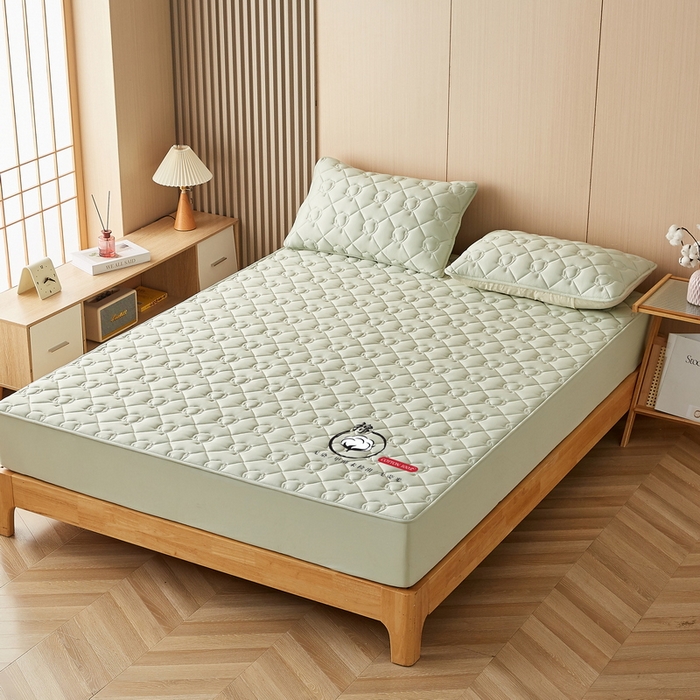 91家纺网 家纺一手货源 找家纺 卡派 2024新款水洗棉棉花床笠 棉花-果绿