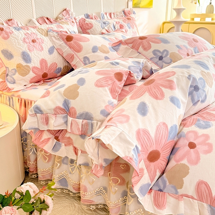 91家纺网 家纺一手货源 找家纺 美达家纺 2025新款亲肤舒适全棉公主风单床裙四件套 梦境之旅-粉