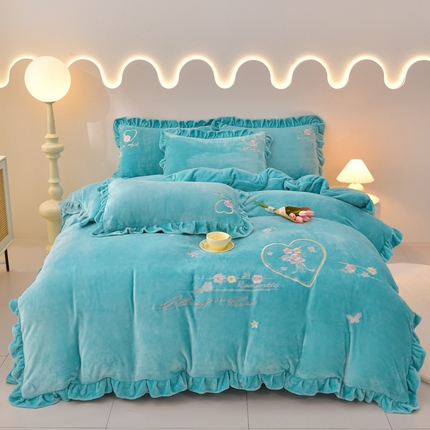 91家纺网 家纺一手货源 找家纺 （总）梦之星 2025新款230g高克重刺绣花边牛奶绒四件套