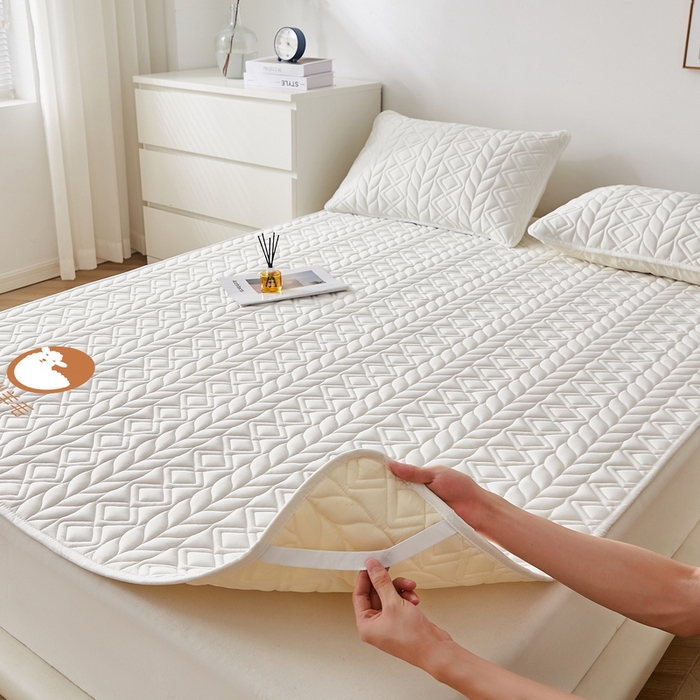 91家纺网 家纺一手货源 找家纺 2024新款水洗棉羊毛床褥大床款-富贵竹系列 富贵竹-白