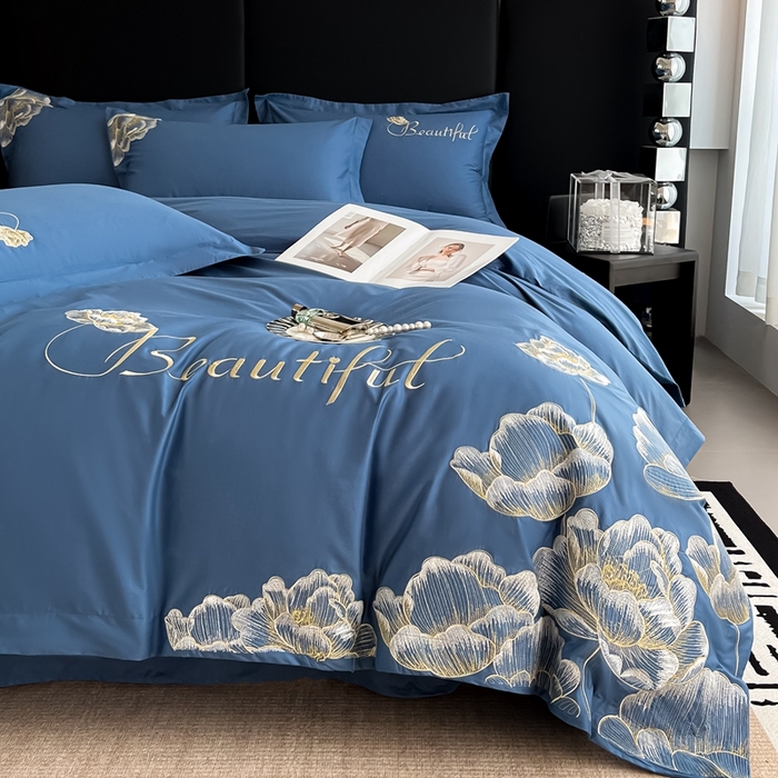 91家纺网 家纺一手货源 找家纺 梧桐家居 2024新款13376全棉四件套-银杏 银杏-皇家蓝