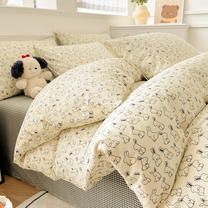 91家纺网 家纺一手货源 找家纺 柠馨 2024新款全棉印花四件套 兔斯基