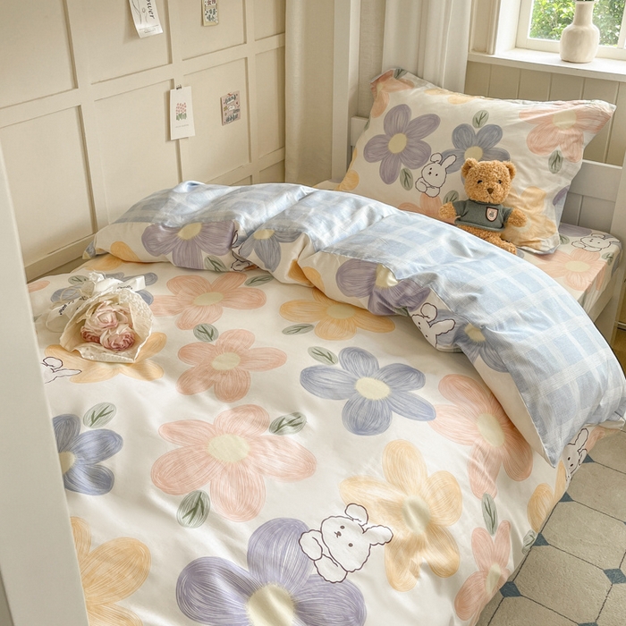 91家纺网 家纺一手货源 找家纺 菲梵家纺 2024新款全棉喷气小清新宿舍上下铺学生三件套 仙仙兔