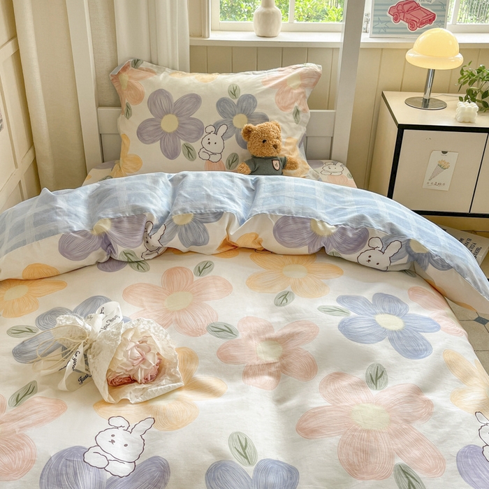 91家纺网 家纺一手货源 找家纺 菲梵家纺 2024新款全棉喷气小清新宿舍上下铺学生三件套 仙仙兔