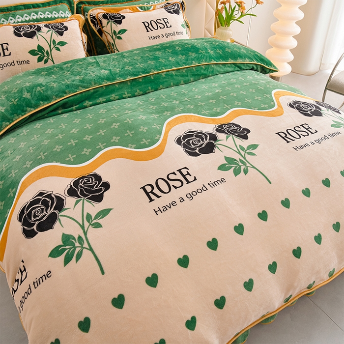 91家纺网 家纺一手货源 找家纺 爱洛家纺 2024新款高克重牛奶绒印花四件套 玫瑰之约