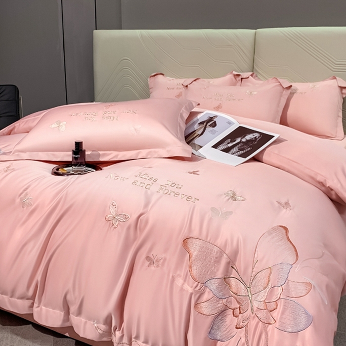 91家纺网 家纺一手货源 找家纺 梧桐家居 2024新款冰丝四件套-蝴蝶 蝴蝶-豆沙