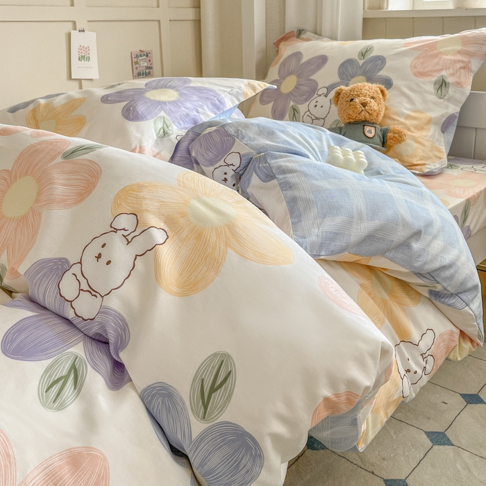 91家纺网 家纺一手货源 找家纺 菲梵家纺 2024新款全棉喷气小清新宿舍上下铺学生三件套 仙仙兔