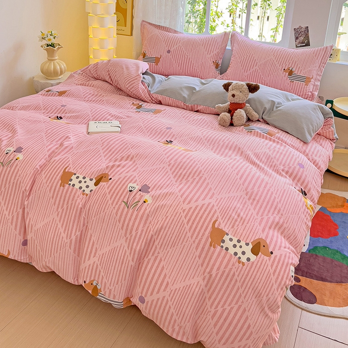 91家纺网 家纺一手货源 找家纺 2024新款全棉印花磨毛系列四件套 幸运狗