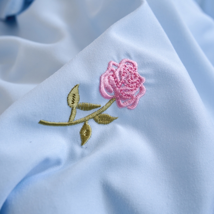 91家纺网 家纺一手货源 找家纺 梧桐家居 2024新款水洗棉四件套-玫瑰 玫瑰-天蓝