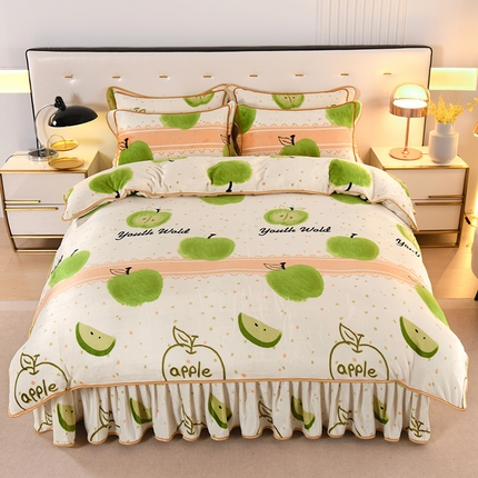 爱洛家纺 2024新款高克重牛奶绒印花四件套 青果