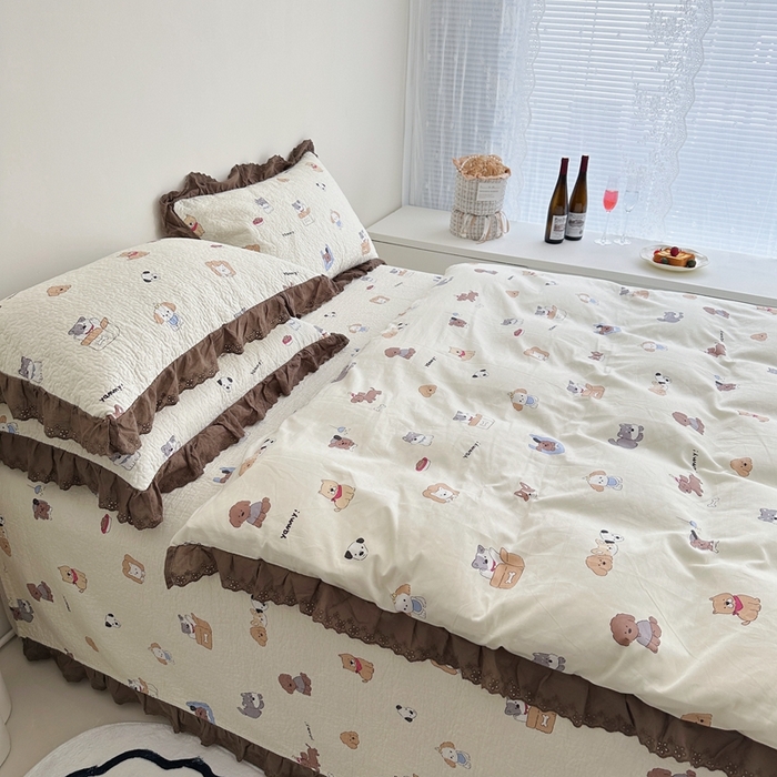 91家纺网 家纺一手货源 找家纺 佰织鑫家居 2024新款全棉法式床盖款四件套 萌宠