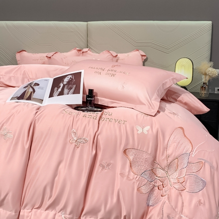 91家纺网 家纺一手货源 找家纺 梧桐家居 2024新款冰丝四件套-蝴蝶 蝴蝶-豆沙