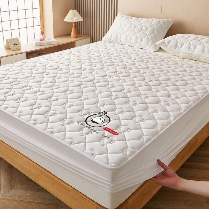 91家纺网 家纺一手货源 找家纺 卡派 2024新款水洗棉棉花床笠 棉花-白