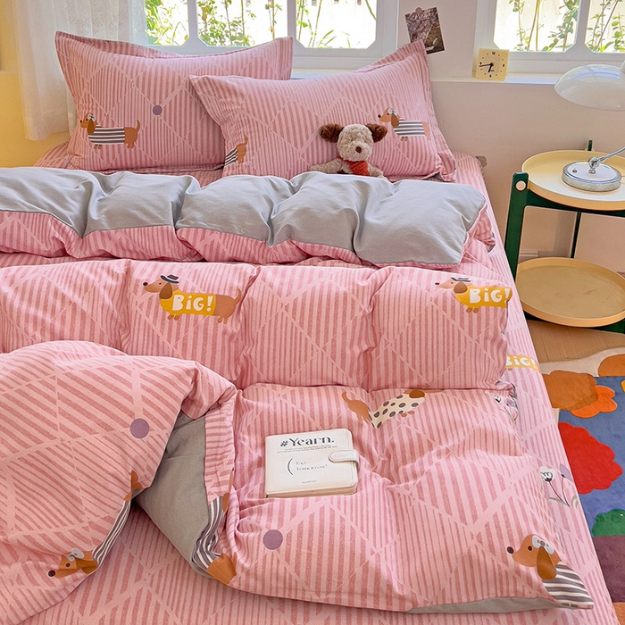 91家纺网 家纺一手货源 找家纺 2024新款全棉印花磨毛系列四件套 幸运狗