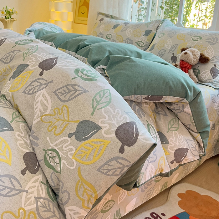 91家纺网 家纺一手货源 找家纺 2024新款全棉印花磨毛系列四件套 叶雨