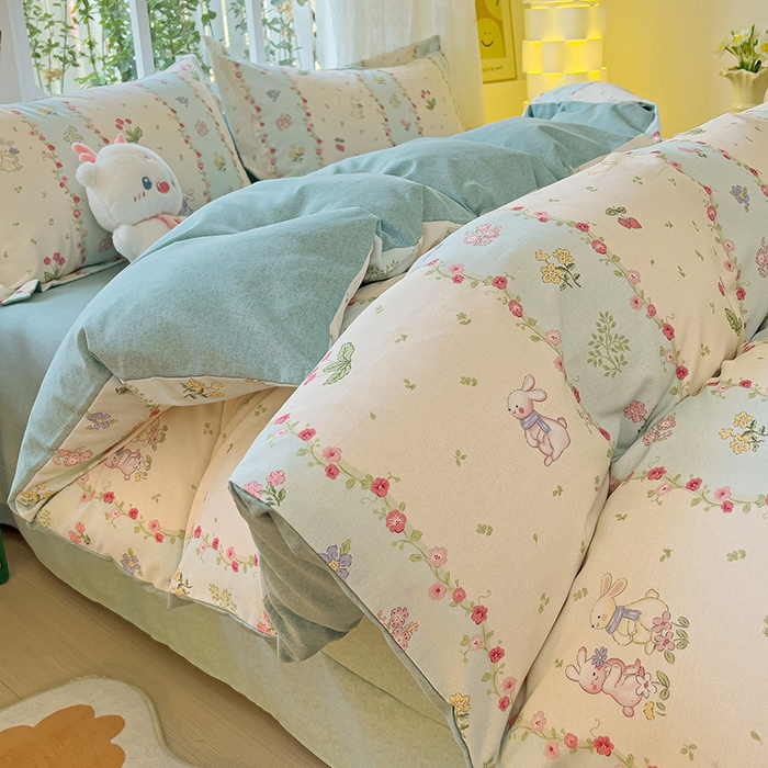 91家纺网 家纺一手货源 找家纺 2024新款全棉印花磨毛系列单被套 花花仙兔