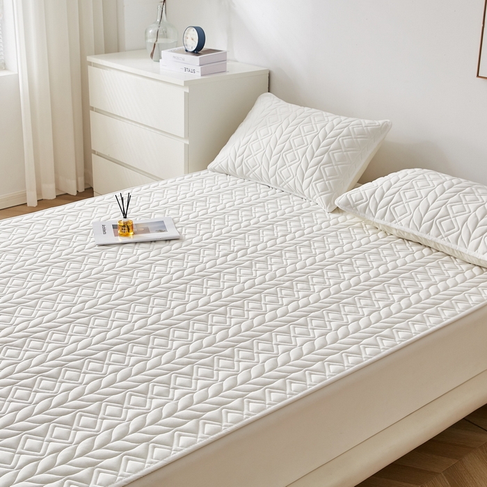 91家纺网 家纺一手货源 找家纺 2024新款水洗棉羊毛床褥大床款-富贵竹系列 富贵竹-白