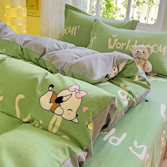 91家纺网 家纺一手货源 找家纺 2024新款全棉印花磨毛系列四件套 萌宠宝贝