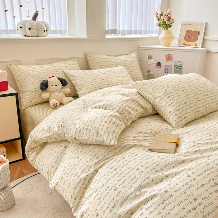 91家纺网 家纺一手货源 找家纺 柠馨 2024新款全棉印花四件套 微微熊