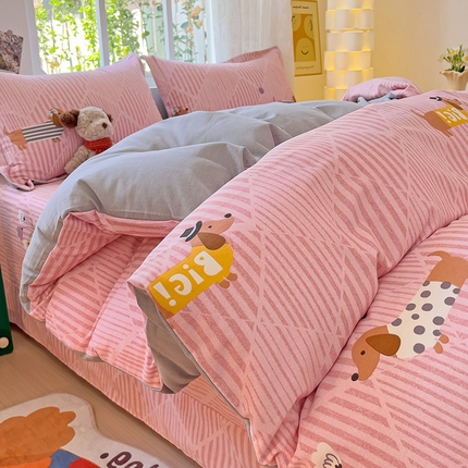 91家纺网 家纺一手货源 找家纺 2024新款全棉印花磨毛系列四件套 幸运狗