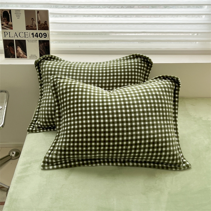 91家纺网 家纺一手货源 找家纺 启程家纺 2024新款无印风A类牛奶绒四件套 小格子-抹茶绿