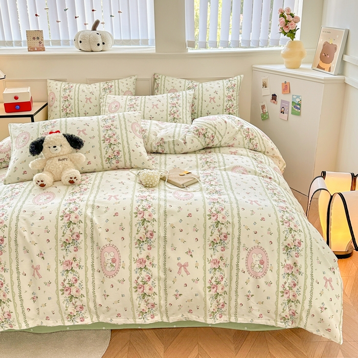 91家纺网 家纺一手货源 找家纺 柠馨 2024新款全棉印花四件套 兔吻