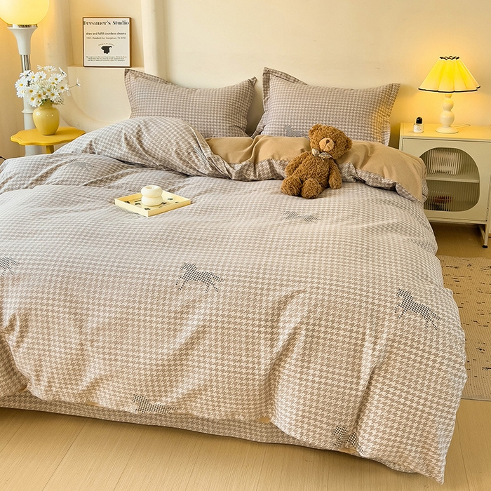 91家纺网 家纺一手货源 找家纺 2024新款全棉印花磨毛系列四件套 摩卡棕