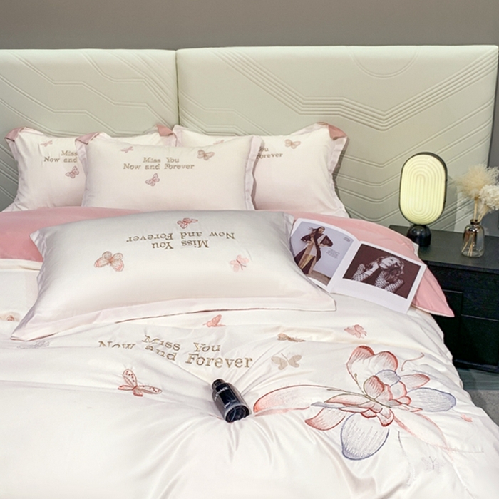 91家纺网 家纺一手货源 找家纺 梧桐家居 2024新款冰丝四件套-蝴蝶 蝴蝶-白粉