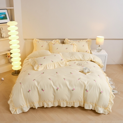 梧桐家居 2024新款水洗棉四件套-玫瑰 玫瑰-米黄
