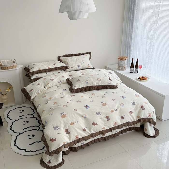 91家纺网 家纺一手货源 找家纺 佰织鑫家居 2024新款全棉法式床盖款四件套 萌宠