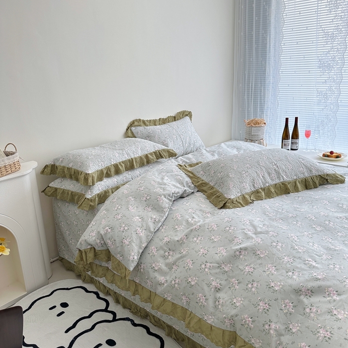 91家纺网 家纺一手货源 找家纺 佰织鑫家居 2024新款全棉法式床盖款四件套 莫奈绿