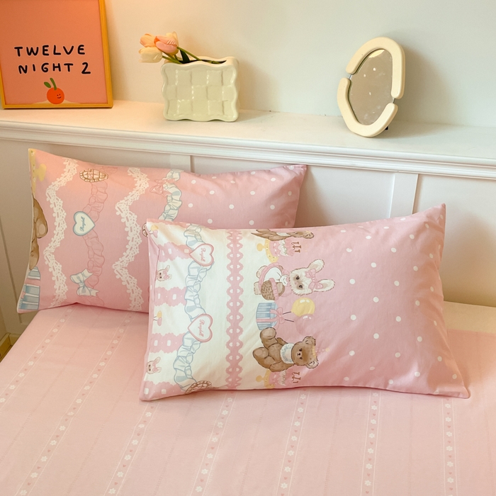 91家纺网 家纺一手货源 找家纺 2024新款全棉舒适印花四件套 气球蛋糕熊