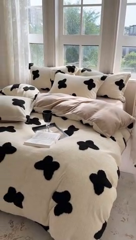 91家纺网 家纺一手货源 找家纺 萝莉家纺 2024新款加厚舒舒绒提花舒棉绒牛奶绒系列四件套 蝴蝶黑