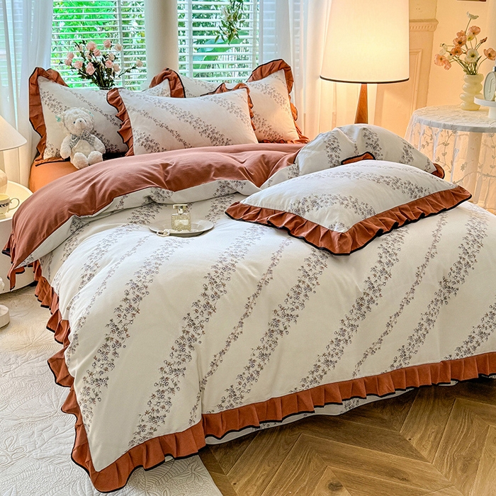 91家纺网 家纺一手货源 找家纺 韩约家纺 2024秋冬加厚1针织棉时尚花边款四件套 栖息