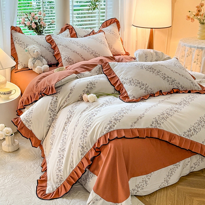 91家纺网 家纺一手货源 找家纺 韩约家纺 2024秋冬加厚1针织棉时尚花边款四件套 栖息